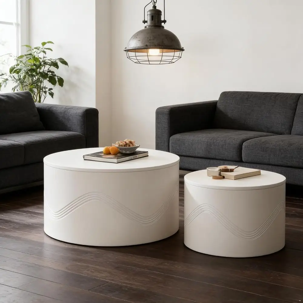 2-Piece Nesting Tables Set, Round Coffee Table with Storage, Small Circle End Table, White Accent Coffee Tables for Home Furnitu
2-Piece Nesting Tables Set, Round Coffee Table with Storage, Small Circle End Table, White Accent Coffee Tables for Home Furnitu