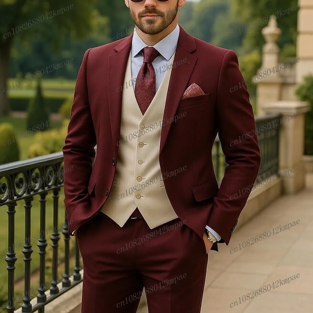 New Burgundy And Beige Formal Men Suit Groom Groomsman Wedding Party Prom Business Male Tuxedos 3 Piece Set Blazer Vest Pants
New Burgundy And Beige Formal Men Suit Groom Groomsman Wedding Party Prom Business Male Tuxedos 3 Piece Set Blazer Vest Pants
