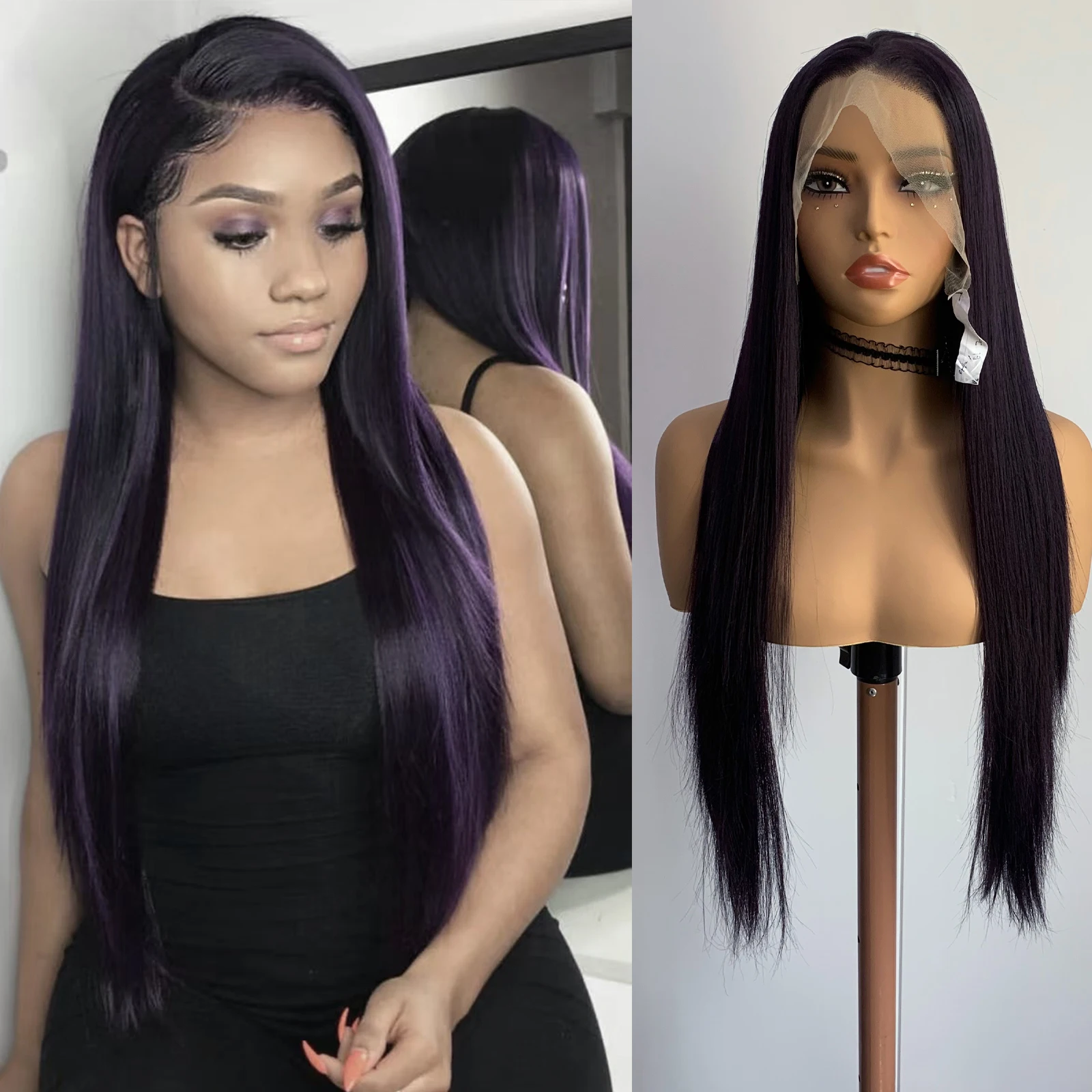 WIF Dark Purple Synthetic Wig 13 x 4 Lace Front Wig Natural Hairline Straight Heat Fiber Women Daily Use Free Part Hair
WIF Dark Purple Synthetic Wig 13 x 4 Lace Front Wig Natural Hairline Straight Heat Fiber Women Daily Use Free Part Hair