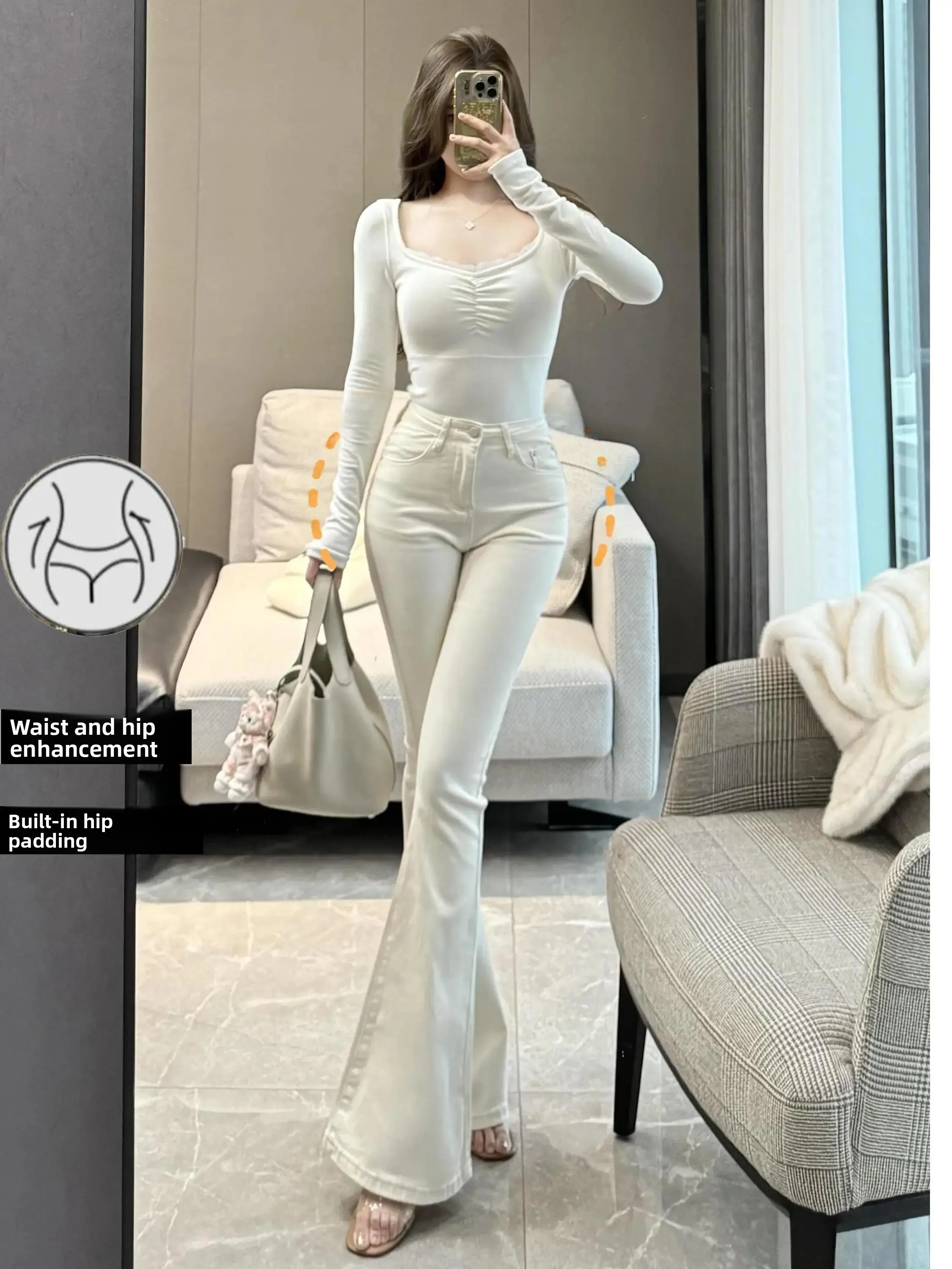 High Waist Bell Bottom Jeans Women's Butt Lifting Elastic Micro Flared Denim Pants Self-Contained Hip Pad Casual Style
High Waist Bell Bottom Jeans Women's Butt Lifting Elastic Micro Flared Denim Pants Self-Contained Hip Pad Casual Style