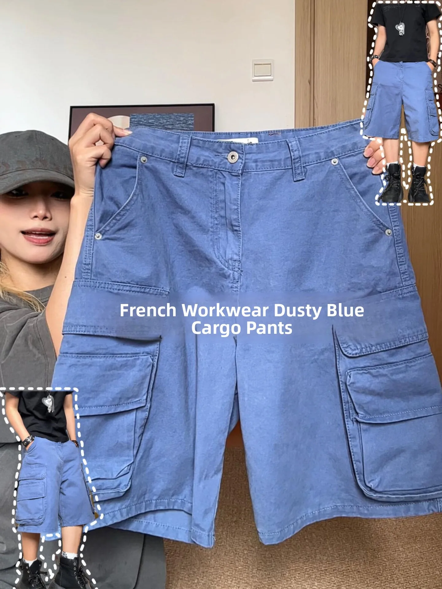 Summer Workwear Shorts Blue Washed Straight Leg Casual Pants Men Women Multi Pockets mid Waist Zipper Fly Loose Fit Jeans
Summer Workwear Shorts Blue Washed Straight Leg Casual Pants Men Women Multi Pockets mid Waist Zipper Fly Loose Fit Jeans