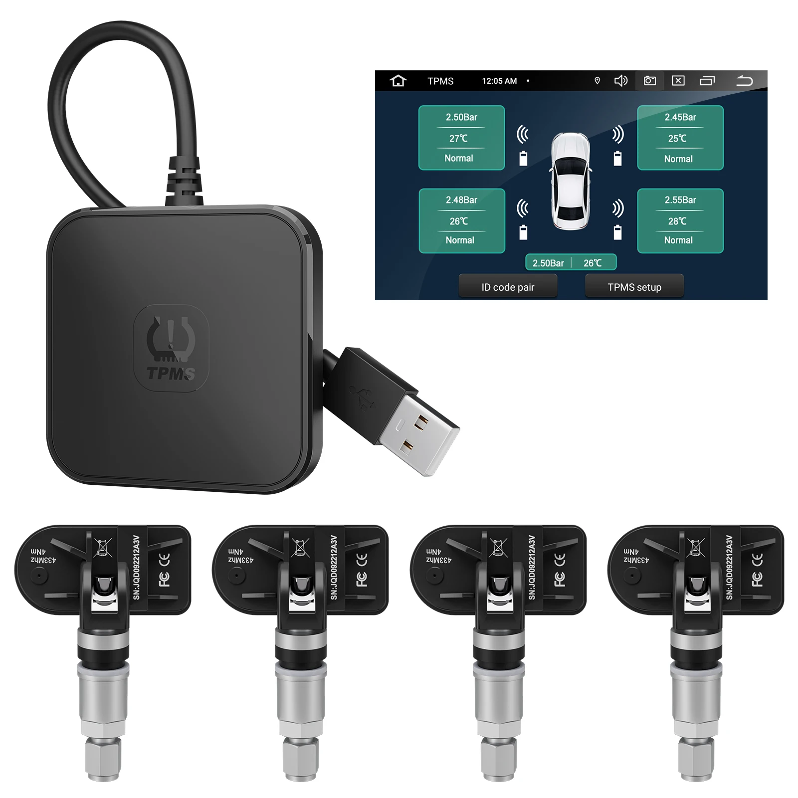 Горячая новинка: USB TPMS-система контроля давления в шинах для Android с 4 внешними/внутренними датчиками
Горячая новинка: USB TPMS-система контроля давления в шинах для Android с 4 внешними/внутренними датчиками