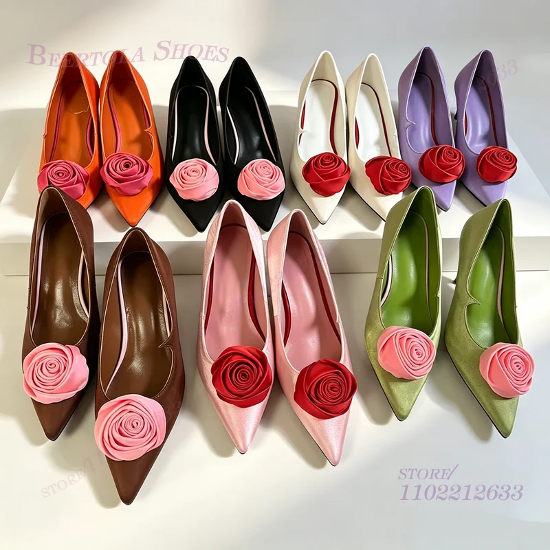 Rose Appliques Silk Pleated Pump Sandals Stiletto Heel Colorful Solid Color Satin Elegant Orange Pink Pointed Cover Concise Shoe
Rose Appliques Silk Pleated Pump Sandals Stiletto Heel Colorful Solid Color Satin Elegant Orange Pink Pointed Cover Concise Shoe