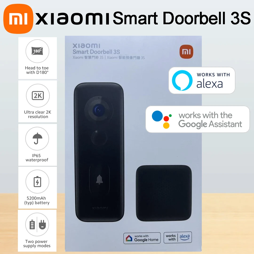 Xiaomi Smart Doorbell 3S 2K Ultra HD Night Vision Video Doorbell Long Battery AI Human Recognition IP65 waterproof Mihome APP
Xiaomi Smart Doorbell 3S 2K Ultra HD Night Vision Video Doorbell Long Battery AI Human Recognition IP65 waterproof Mihome APP