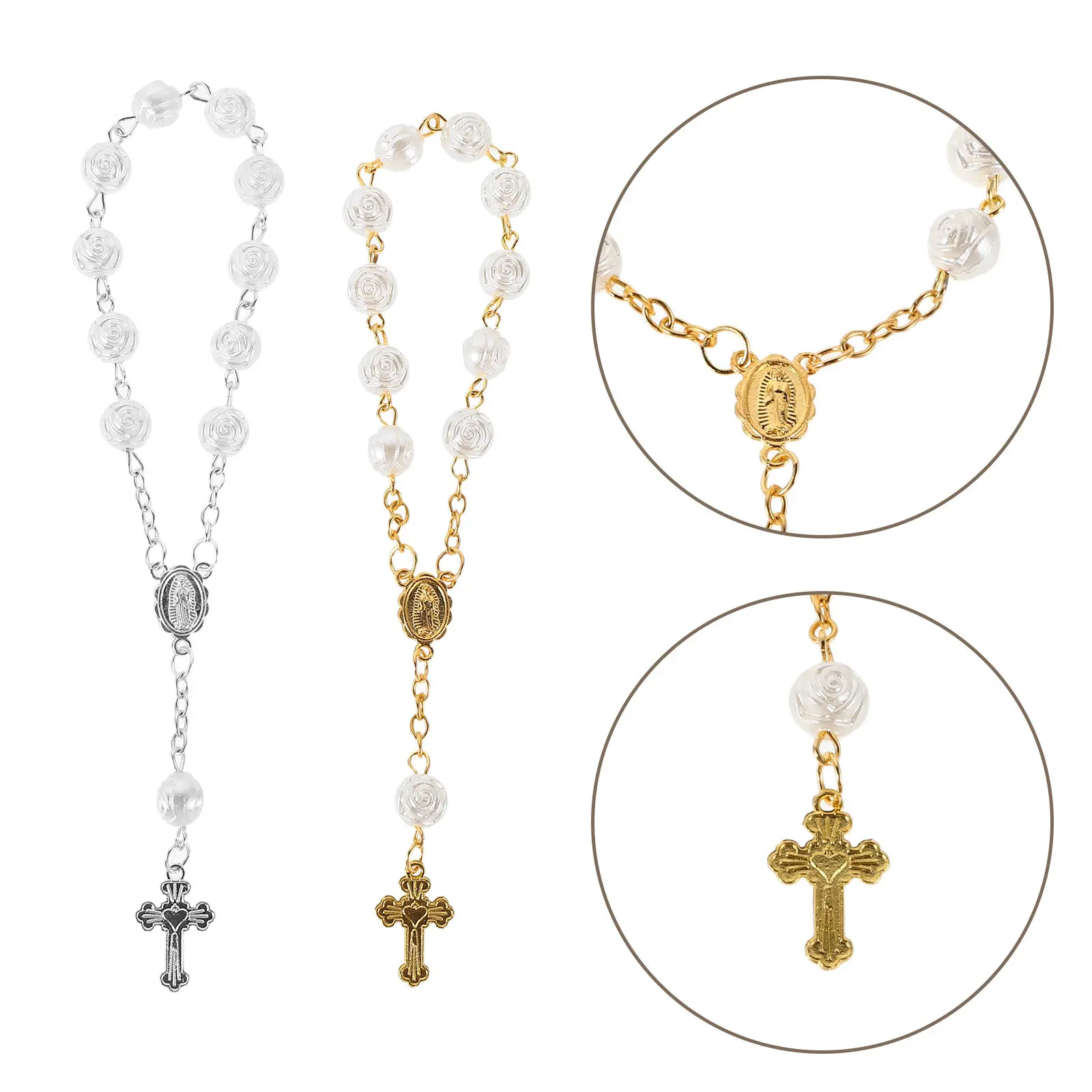 4Pcs Baptism Rosary Bracelet Rose Bead Finger Chain Small Religious Jewelry Christening Communion Wedding
4Pcs Baptism Rosary Bracelet Rose Bead Finger Chain Small Religious Jewelry Christening Communion Wedding