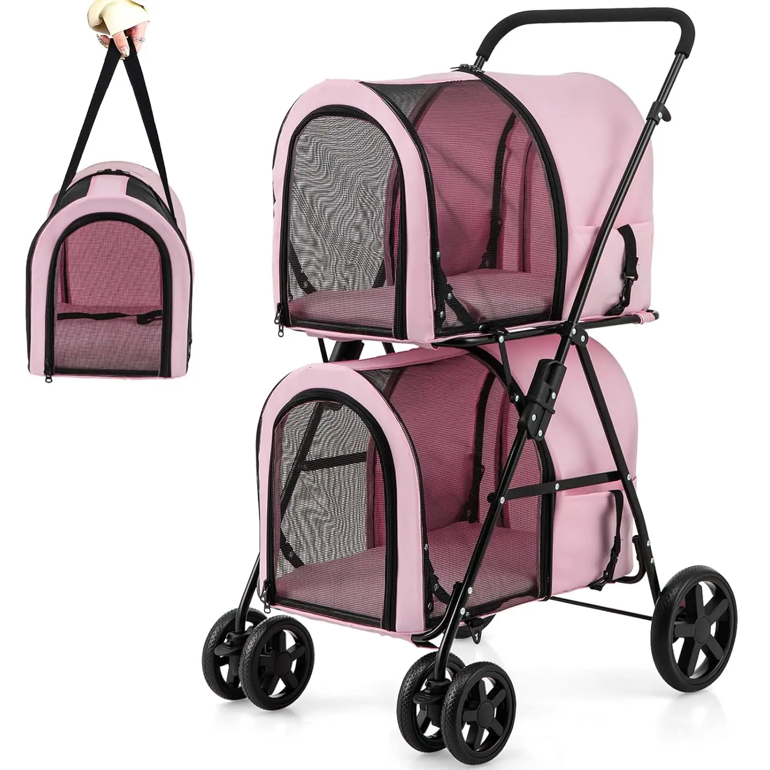 Double Pet Stroller with 2 Detachable Carrier Bags, Safety Belt, 4 Lockable Wheels, Folding Cat & Dog Stroller for, Customized
Double Pet Stroller with 2 Detachable Carrier Bags, Safety Belt, 4 Lockable Wheels, Folding Cat & Dog Stroller for, Customized
