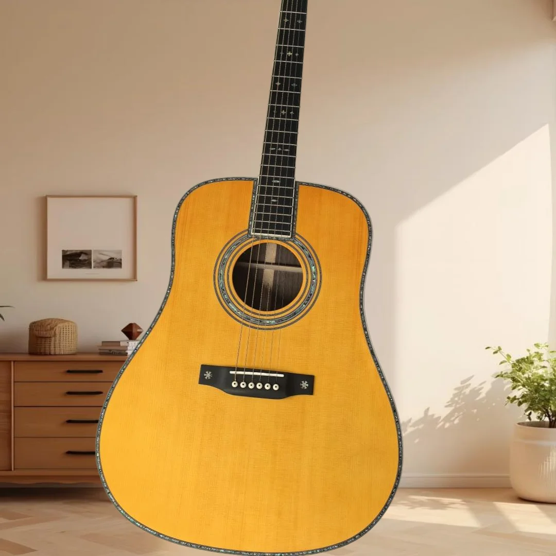 Acoustic Guitar Yellow D-42 Series Solid Top Ebony Fingerboard Full Shell Inlaid Good Dynamic Tone Professional Free Shipping
Acoustic Guitar Yellow D-42 Series Solid Top Ebony Fingerboard Full Shell Inlaid Good Dynamic Tone Professional Free Shipping