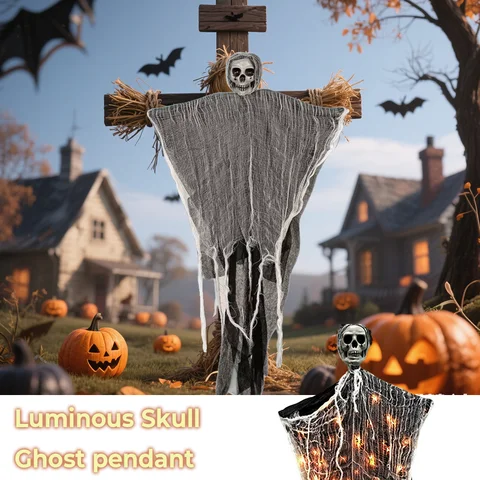 Halloween Geist LED Licht Glow Hängen Schädel Anhänger Ornamente Hause Indoor Outdoor Party Dekoration Spukhaus Horror Requisiten