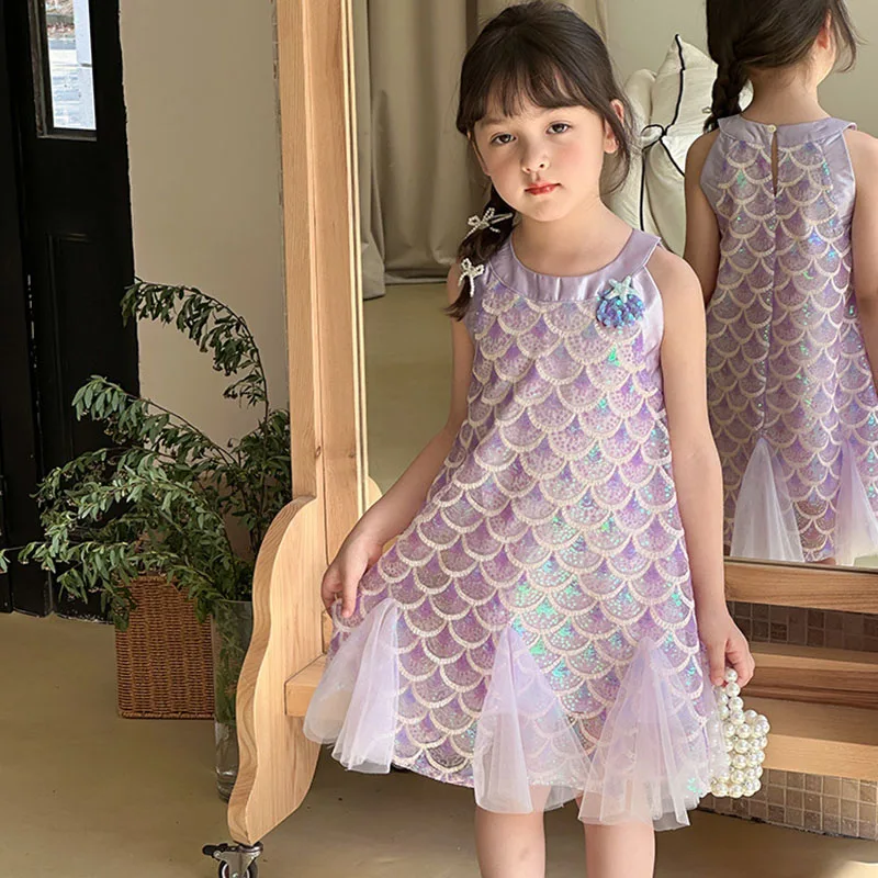 2025 Summer Girls Dress Girls Princess Dress Children's Birthday Skirt Purple Stylish Dress Mermaid Vest Skirt Fish Scales Shiny
2025 Summer Girls Dress Girls Princess Dress Children's Birthday Skirt Purple Stylish Dress Mermaid Vest Skirt Fish Scales Shiny