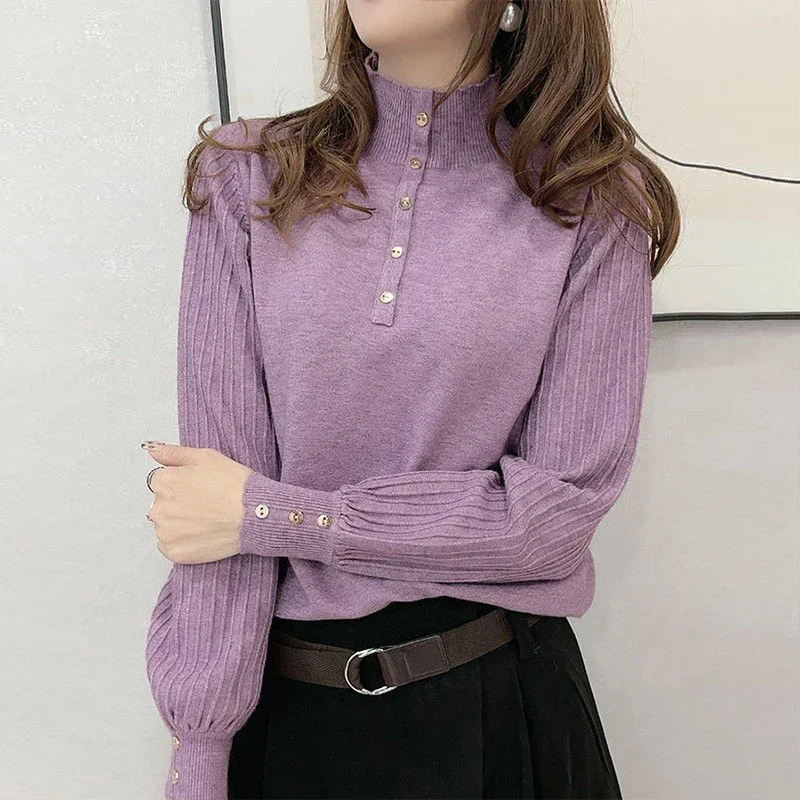 Fall Winter Half Neck High Elegant Fashion Solid Sweater Bottom Feminine Sleeve Lantern Knitted Sweater Loose Pullover Top LJ159
Fall Winter Half Neck High Elegant Fashion Solid Sweater Bottom Feminine Sleeve Lantern Knitted Sweater Loose Pullover Top LJ159