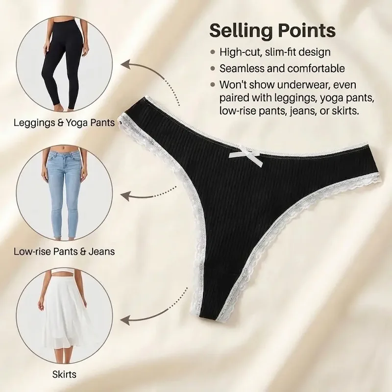 Women's Cute Ribbed Panties Soft Cotton Lace Trim Bowknot Underwear Breathable Comfortable Daily Wear Girls Briefs 8 Colors
Women's Cute Ribbed Panties Soft Cotton Lace Trim Bowknot Underwear Breathable Comfortable Daily Wear Girls Briefs 8 Colors