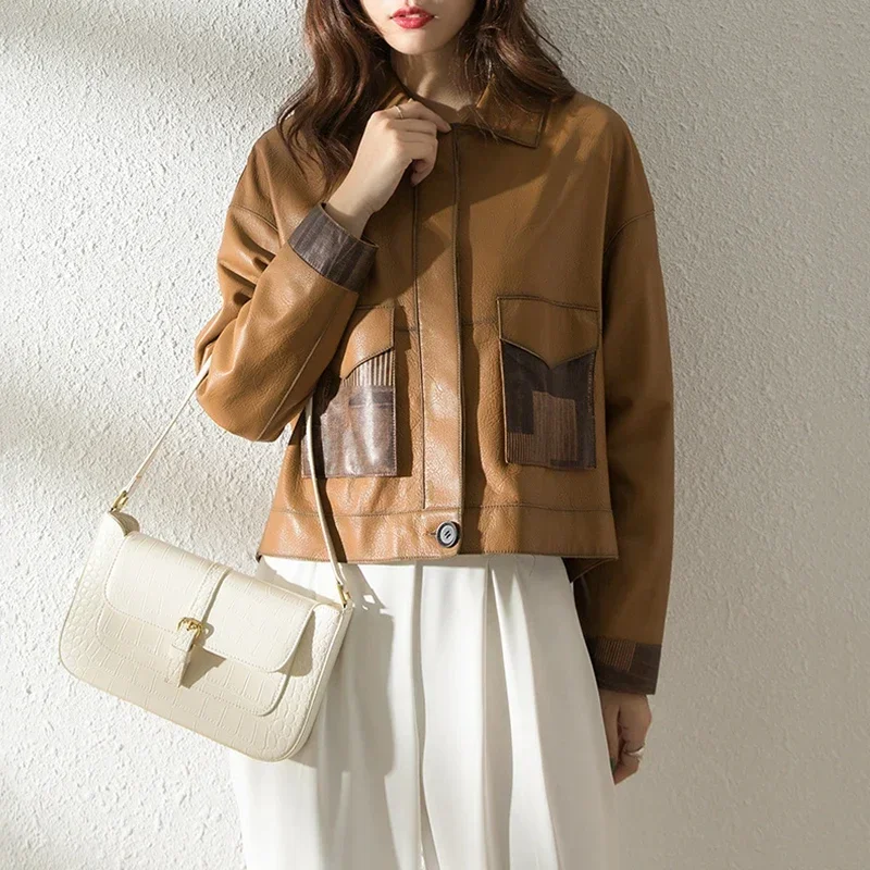 Casual Short Genuine Leather Jackets for Women Spring Autumn 2026 High-end Contrast Pocket Design Solid Soft Real Sheepskin Coat
Casual Short Genuine Leather Jackets for Women Spring Autumn 2026 High-end Contrast Pocket Design Solid Soft Real Sheepskin Coat