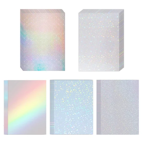 20 Sheets A4 Holographic Cold Laminating Film Clear Self-Adhesive Vinyl Sticker 8.3x11.7 Inch Waterproof 5 Styles