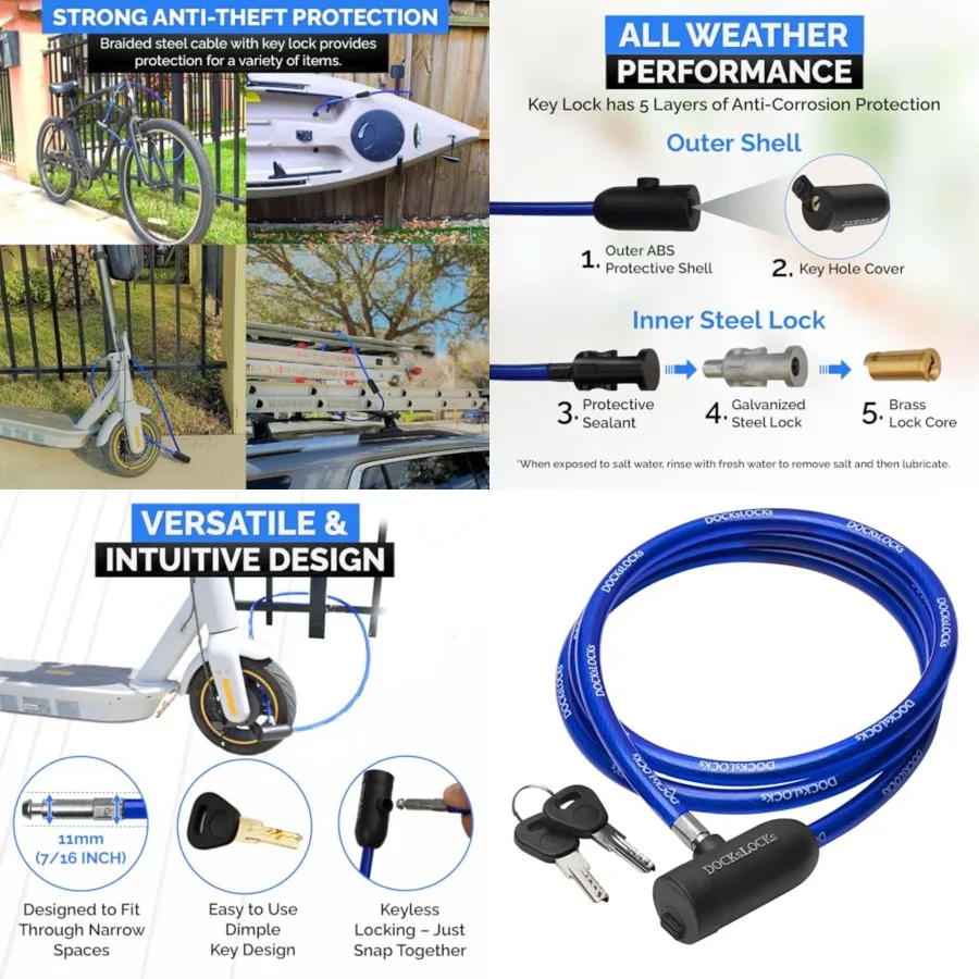 Weatherproof Security Cable Lock with Keys to 25Feet Lengths Anti-Theft for Kayak, Bike, Paddleboard, Scooter, Equipment, Bicyc
Weatherproof Security Cable Lock with Keys to 25Feet Lengths Anti-Theft for Kayak, Bike, Paddleboard, Scooter, Equipment, Bicyc
