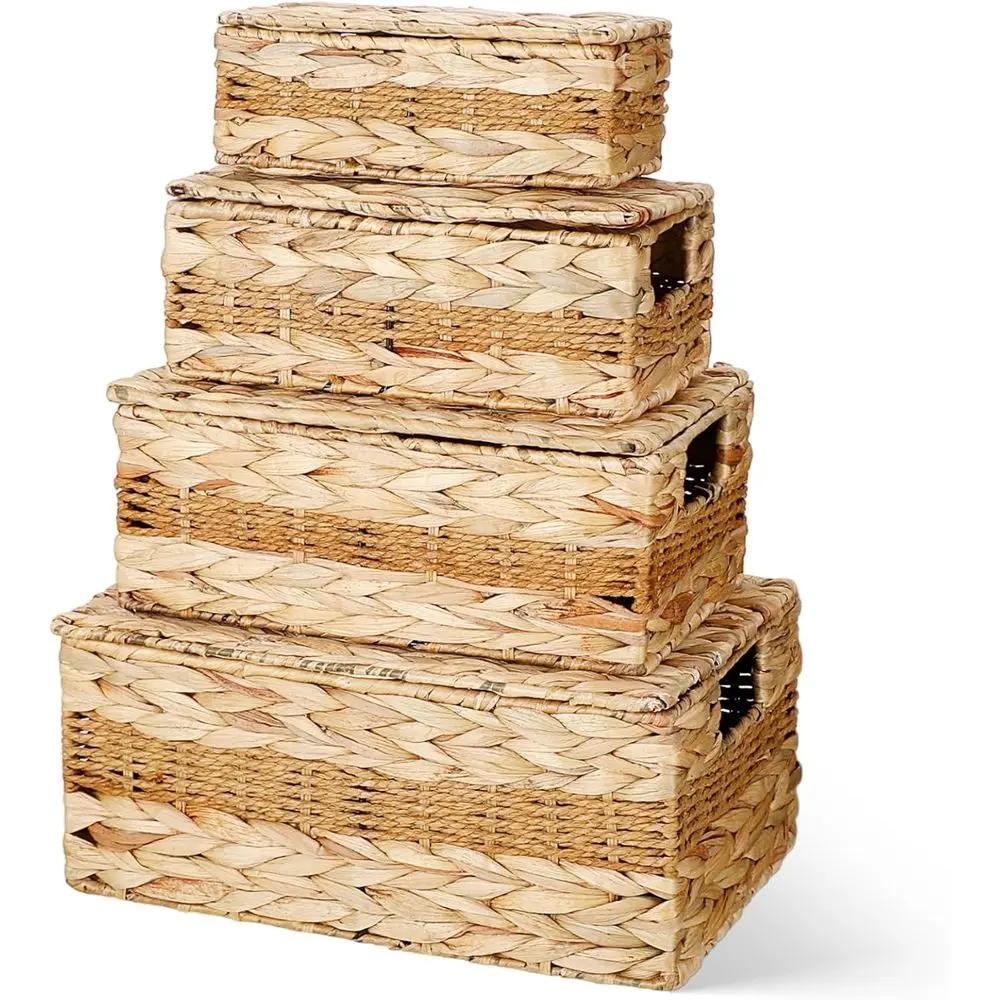 Set o 4 Water Hyacinth Storage Basket with Lid, Pantry RecBasket Organizer with Liner Natural Woven Organizer armhouse Storage T
Set o 4 Water Hyacinth Storage Basket with Lid, Pantry RecBasket Organizer with Liner Natural Woven Organizer armhouse Storage T