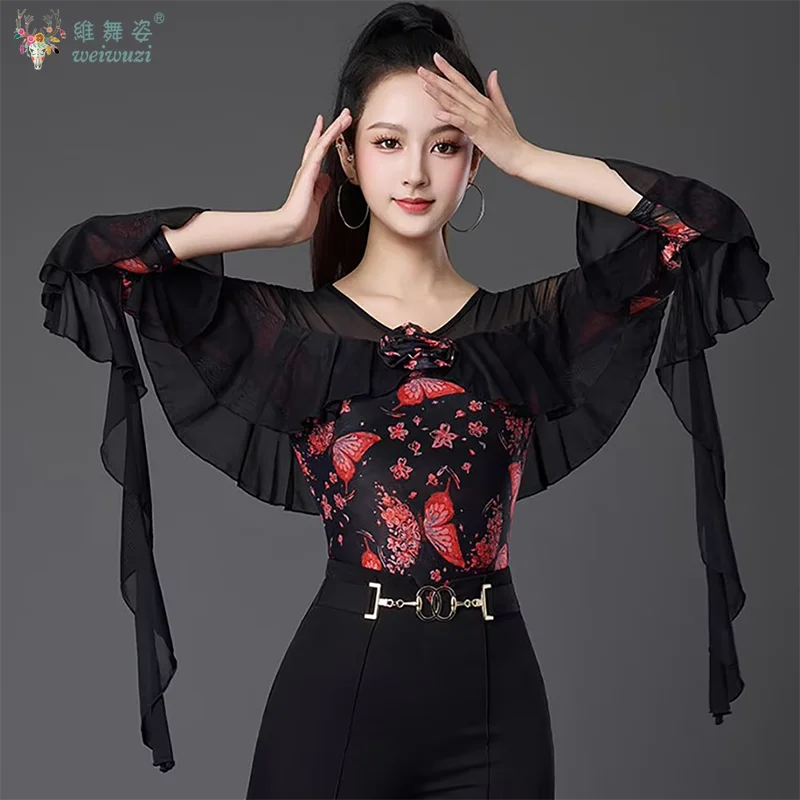 Social Dance Professional Costumes Women Sexy Printed Mesh Half Sleeve Top Modern Dancing Tango Waltz Samba Competition Clothes
Social Dance Professional Costumes Women Sexy Printed Mesh Half Sleeve Top Modern Dancing Tango Waltz Samba Competition Clothes