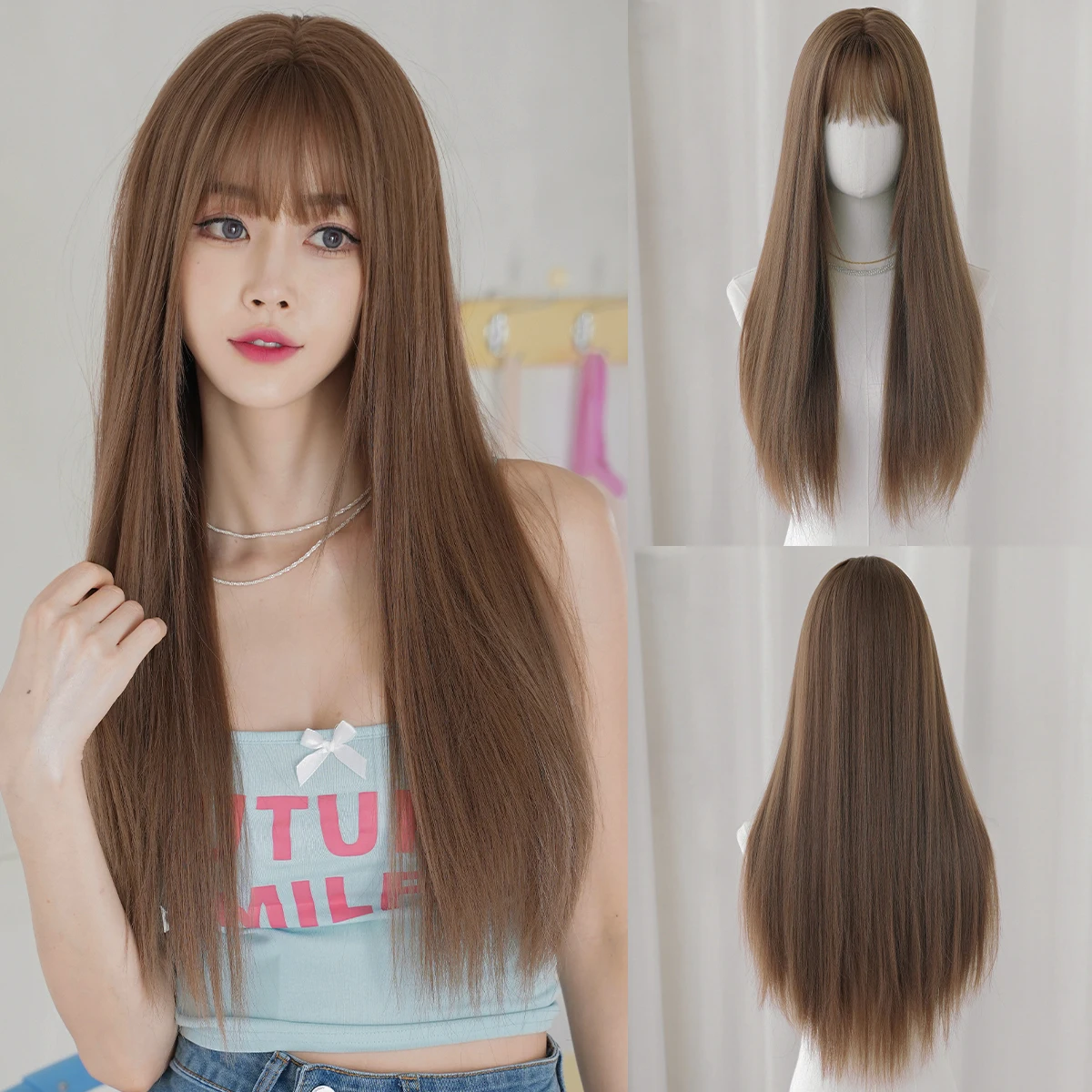 7JHH WIGS Long Straight Brown Wig for Women Synthetic Heat-Resistant Modest Fashion Wear and Go Wigs with Neat Bangs
7JHH WIGS Long Straight Brown Wig for Women Synthetic Heat-Resistant Modest Fashion Wear and Go Wigs with Neat Bangs