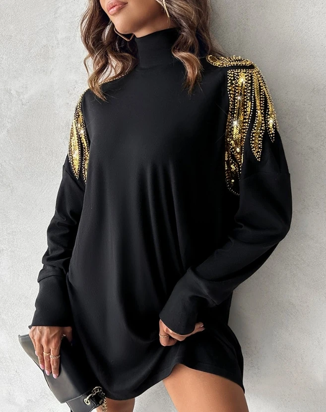 Sweatshirt Dress for Women Pullover 2023 Autumn Winter Long Sleeve High Collar Angel Wings Pattern Contrast Sequin Loose Dress
Sweatshirt Dress for Women Pullover 2023 Autumn Winter Long Sleeve High Collar Angel Wings Pattern Contrast Sequin Loose Dress