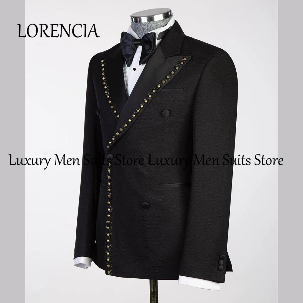 Simple Beading Crystal Men Suits 2 Piece Double Breasted Wedding Groom Tuxedos Customized Blazer Pants traje juvenil masculino
Simple Beading Crystal Men Suits 2 Piece Double Breasted Wedding Groom Tuxedos Customized Blazer Pants traje juvenil masculino
