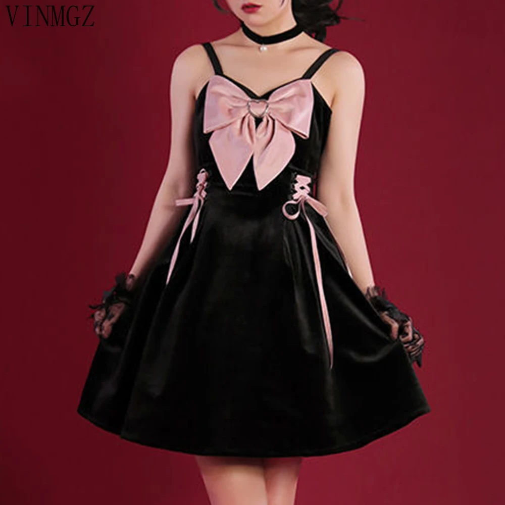 Velvet peach. Pure desire black sweet wind sweet and spicy light lo big bow velvet JSK suspender dress
Velvet peach. Pure desire black sweet wind sweet and spicy light lo big bow velvet JSK suspender dress