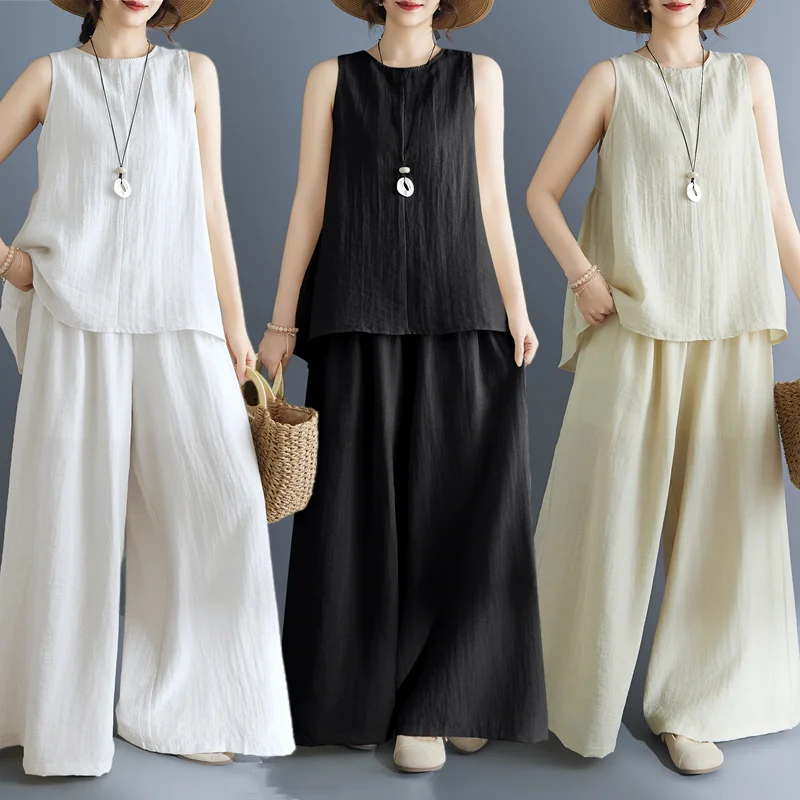 plus Size Women's Slimming Youthful Summer Cotton Linen Set Sleeveless Casual Pants Two Piece Suit Comfortable round Neck Design
plus Size Women's Slimming Youthful Summer Cotton Linen Set Sleeveless Casual Pants Two Piece Suit Comfortable round Neck Design