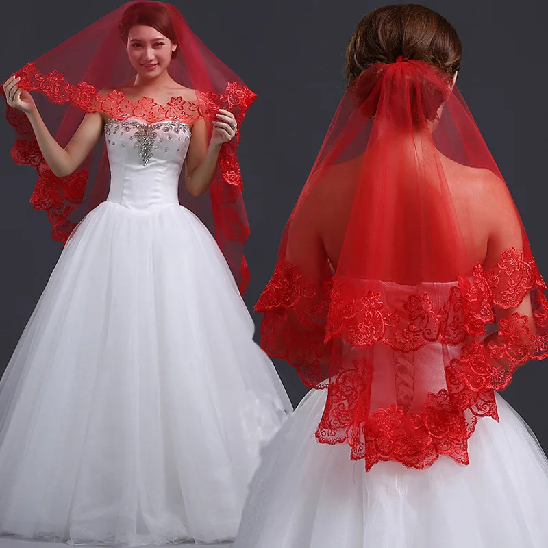 Red Lace Embroidery Wedding Veils 1 Layer Soft Tulle Short Marriage Wedding Accessories
Red Lace Embroidery Wedding Veils 1 Layer Soft Tulle Short Marriage Wedding Accessories