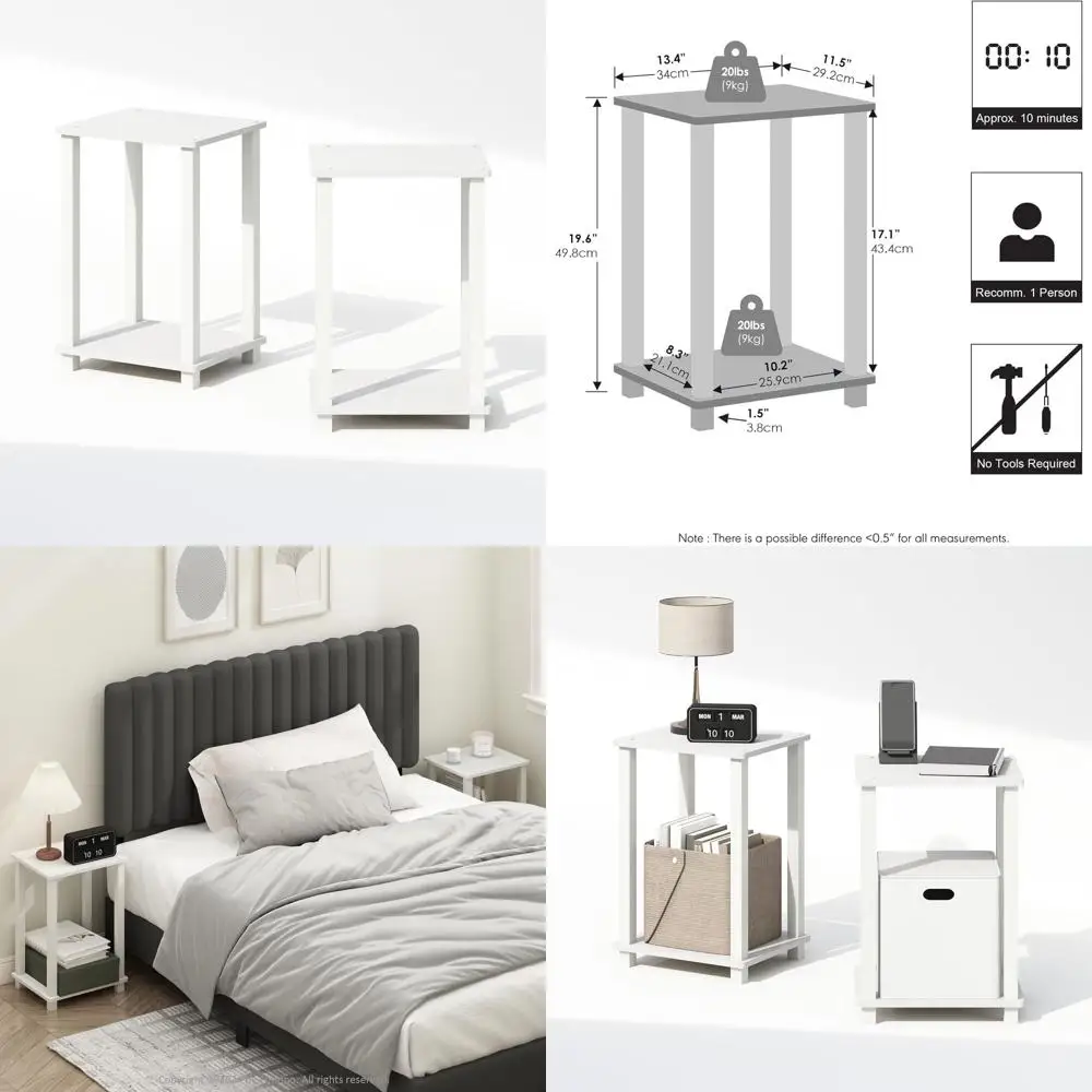 2-Tier White Nightstand Set - Compact Shelving for Bedroom or Living Room
2-Tier White Nightstand Set - Compact Shelving for Bedroom or Living Room