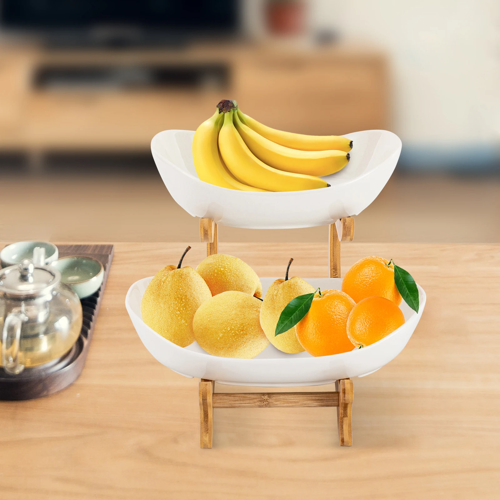 2-х уровневая ваза для фруктов, двухъярусная ваза для фруктов для кухонной стойки, керамическая корзина для фруктов с бамбуковой подставкой для хранения овощей
2-х уровневая ваза для фруктов, двухъярусная ваза для фруктов для кухонной стойки, керамическая корзина для фруктов с бамбуковой подставкой для хранения овощей