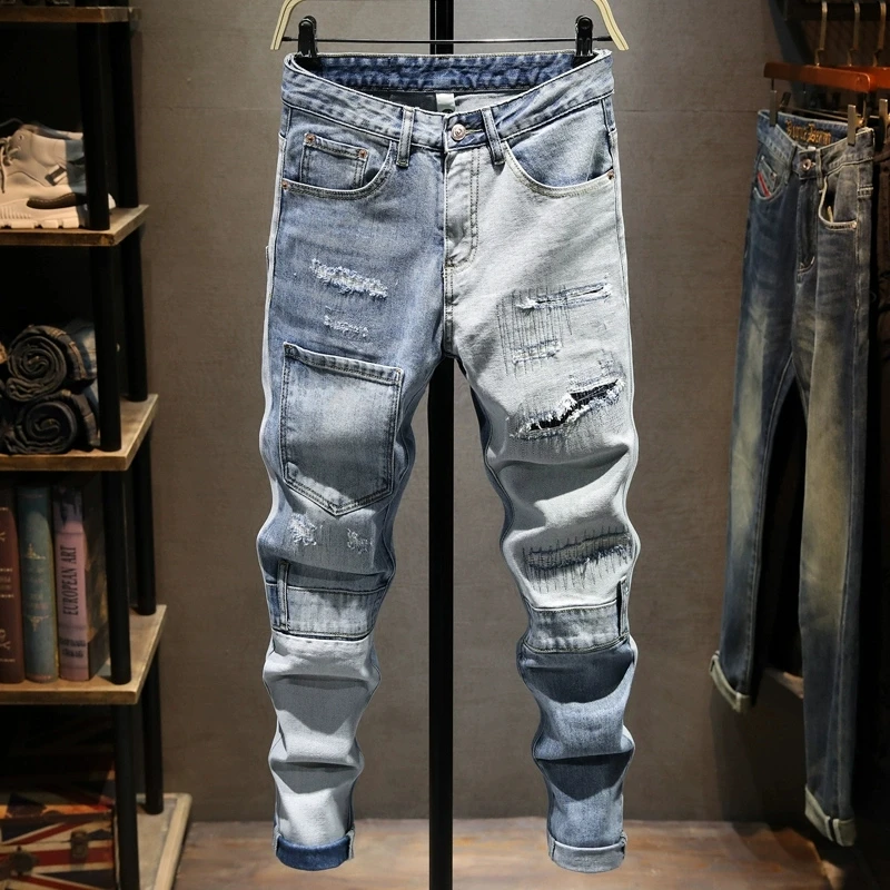 Street Fashion Designer Men Jeans Retro Blue Stretch Slim Fit Spliced Ripped Jeans Men Y2K Patched Hip Hop Vintage Denim Pants
Street Fashion Designer Men Jeans Retro Blue Stretch Slim Fit Spliced Ripped Jeans Men Y2K Patched Hip Hop Vintage Denim Pants