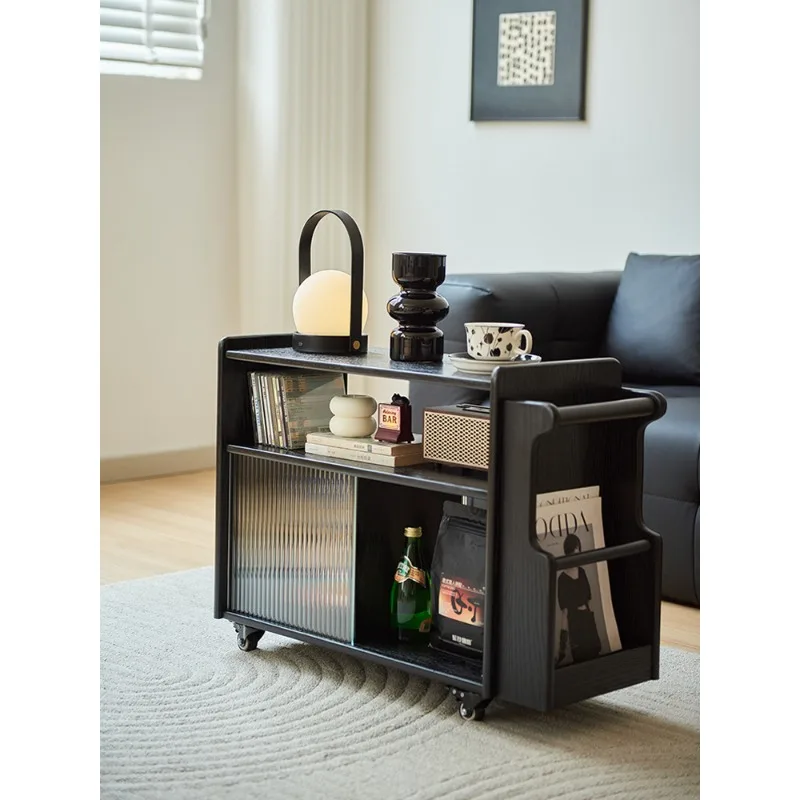 Solid wood small coffee table removable living room sofa side cabinet household black trolley storage
Solid wood small coffee table removable living room sofa side cabinet household black trolley storage