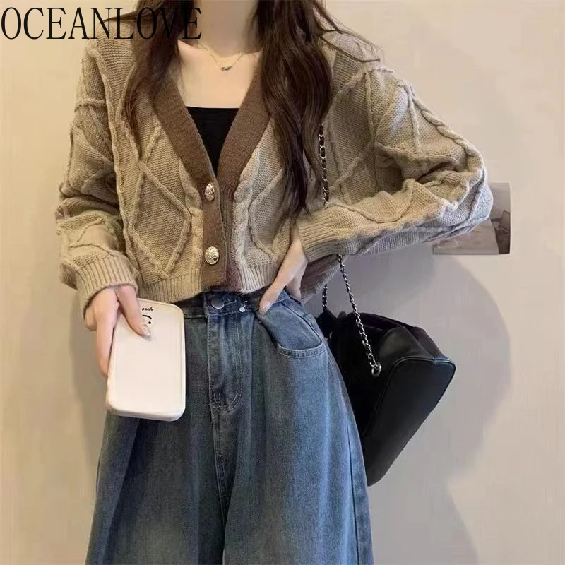 OCEANLOVE Short Cardigans Woman Contrast Color V Neck Autumn Winter Sweaters Korean Fashion Vintage Y2k Loose Sueter Mujer 
OCEANLOVE Short Cardigans Woman Contrast Color V Neck Autumn Winter Sweaters Korean Fashion Vintage Y2k Loose Sueter Mujer