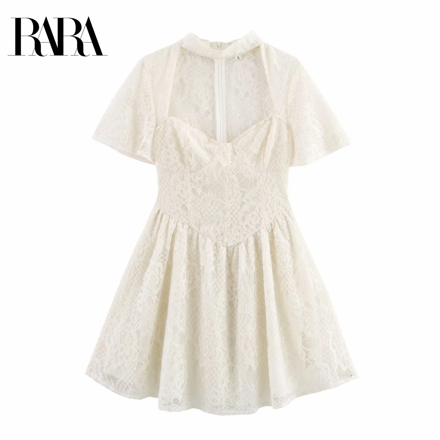 RARA 2025 Womens Short Sleeve High Neck Lace Open Back Sweetheart Bodice Pleated Mini Dress for Daily and Party
RARA 2025 Womens Short Sleeve High Neck Lace Open Back Sweetheart Bodice Pleated Mini Dress for Daily and Party