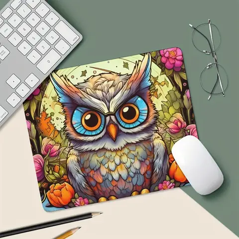 Charming Owl Pattern Small Square Mouse Pad Anti-Slip Rubber Base Portable Office Desk Pads Computer Notebook PC Accessories