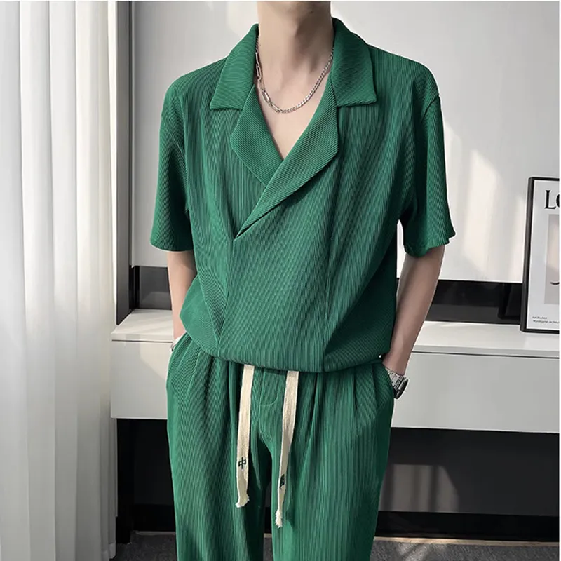2 Pieces (T-Shirt+Trousers) Summer Pleated Sets Men Fashion Casual Short Sleeved Mens Korean Loose Ice Silk Sets Clothing
2 Pieces (T-Shirt+Trousers) Summer Pleated Sets Men Fashion Casual Short Sleeved Mens Korean Loose Ice Silk Sets Clothing