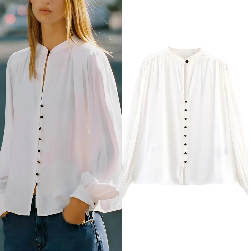 Женская новая модная плиссированная декоративная повседневная однобортная рубашка с лацканами в стиле ретро, женская рубашка с длинными рукавами, шикарный топ 
Женская новая модная плиссированная декоративная повседневная однобортная рубашка с лацканами в стиле ретро, женская рубашка с длинными рукавами, шикарный топ