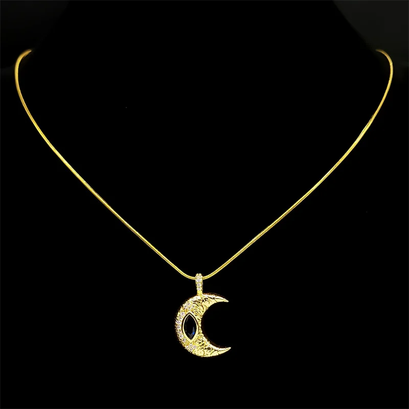 Luxury Crescent Moon Black Zircon Copper Pendant Necklace for Women Gold Color Stainless Steel Clavicle Chain Necklaces Jewelry
Luxury Crescent Moon Black Zircon Copper Pendant Necklace for Women Gold Color Stainless Steel Clavicle Chain Necklaces Jewelry