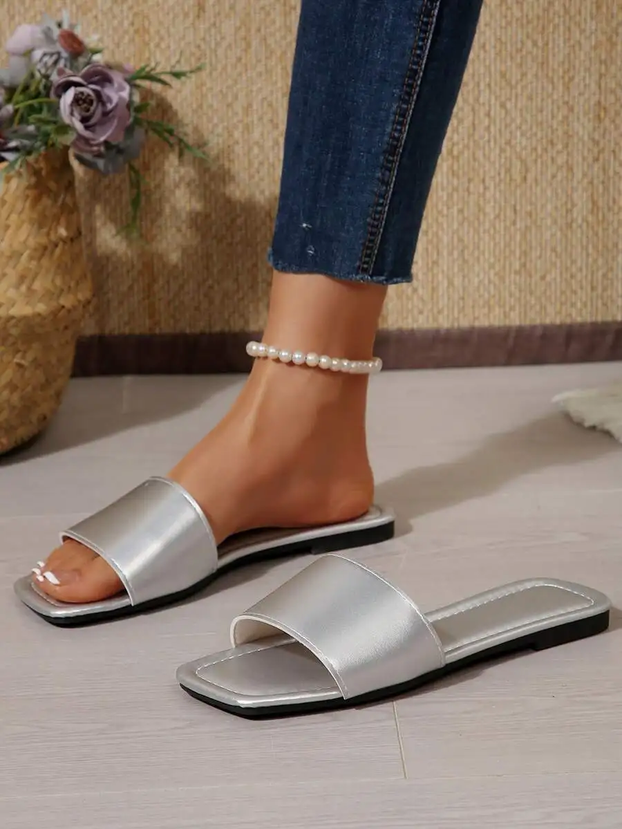 Womens Silver Slide Sandals Square Toe Flat Summer Beach Slippers Casual Indoor Shoes
Womens Silver Slide Sandals Square Toe Flat Summer Beach Slippers Casual Indoor Shoes