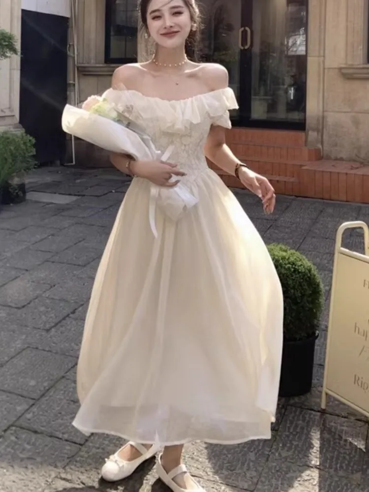 New Summer Off Shoulder Midi Dress Women Elegant Lace Patchwork Ruffles A-line Party Dresses Vintage Prom Robe Casual Vestido
New Summer Off Shoulder Midi Dress Women Elegant Lace Patchwork Ruffles A-line Party Dresses Vintage Prom Robe Casual Vestido