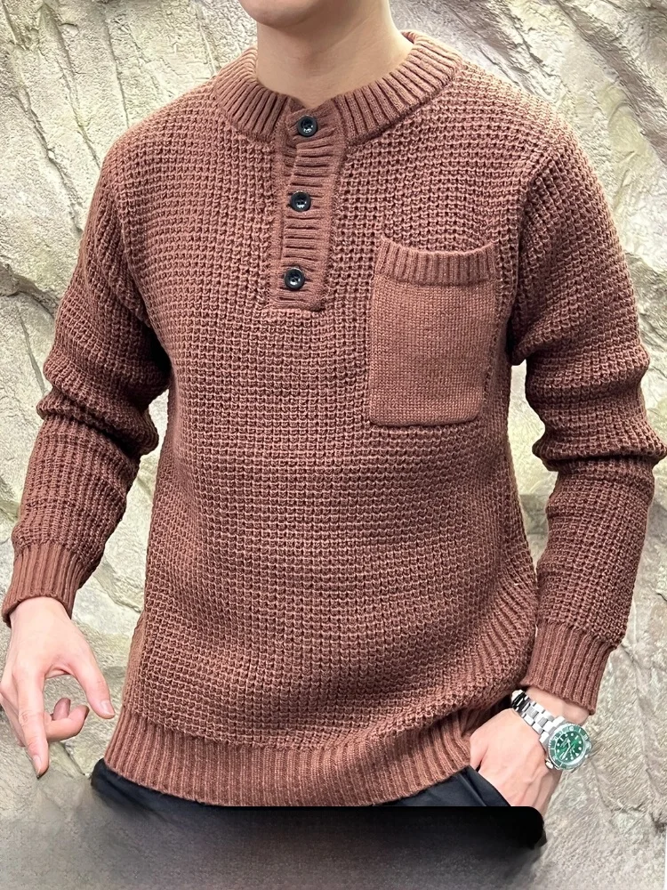 Вязаный свитер American Lazy Sle Thi с воротником Генри, свободный крой, мужской осенне-зимний теплый длинный трикотаж из полиэстера све
Вязаный свитер American Lazy Sle Thi с воротником Генри, свободный крой, мужской осенне-зимний теплый длинный трикотаж из полиэстера све