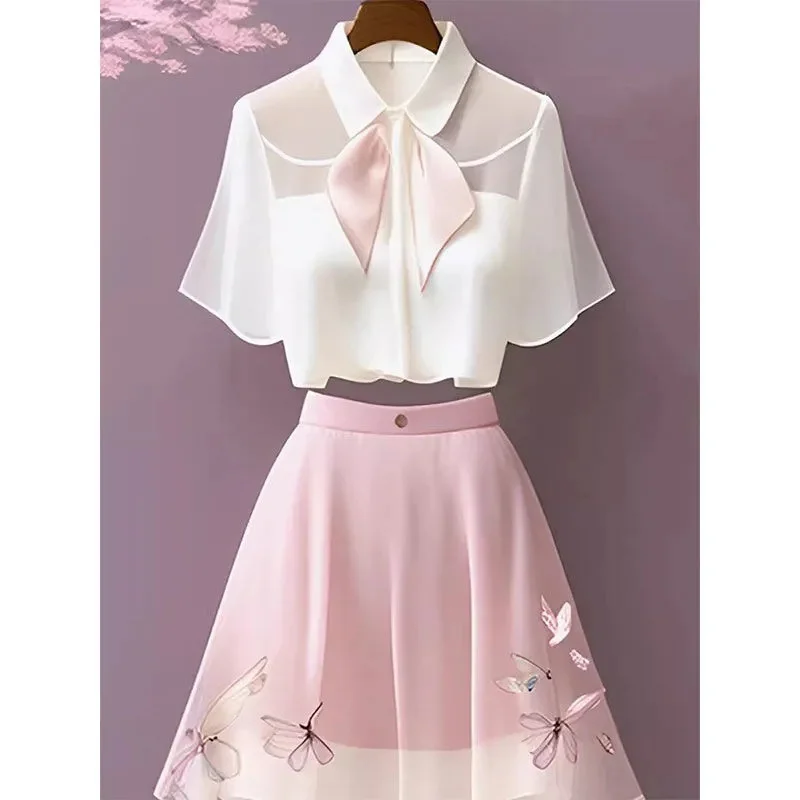 Summer Lady Short Sleeves Suit 2PCS Advanced Feeling Women Leisure Printing Two Piece Set 2025 Female Fashion Bow Skirt Outfit
Summer Lady Short Sleeves Suit 2PCS Advanced Feeling Women Leisure Printing Two Piece Set 2025 Female Fashion Bow Skirt Outfit