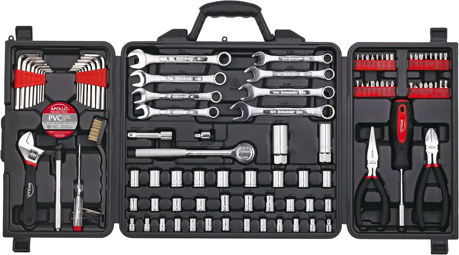 101-Piece Mechanic Tool Set with SAE and Metric Sockets for Roadside Emergencies, Boating, RV, Bikes in Compact Case - Red
101-Piece Mechanic Tool Set with SAE and Metric Sockets for Roadside Emergencies, Boating, RV, Bikes in Compact Case - Red