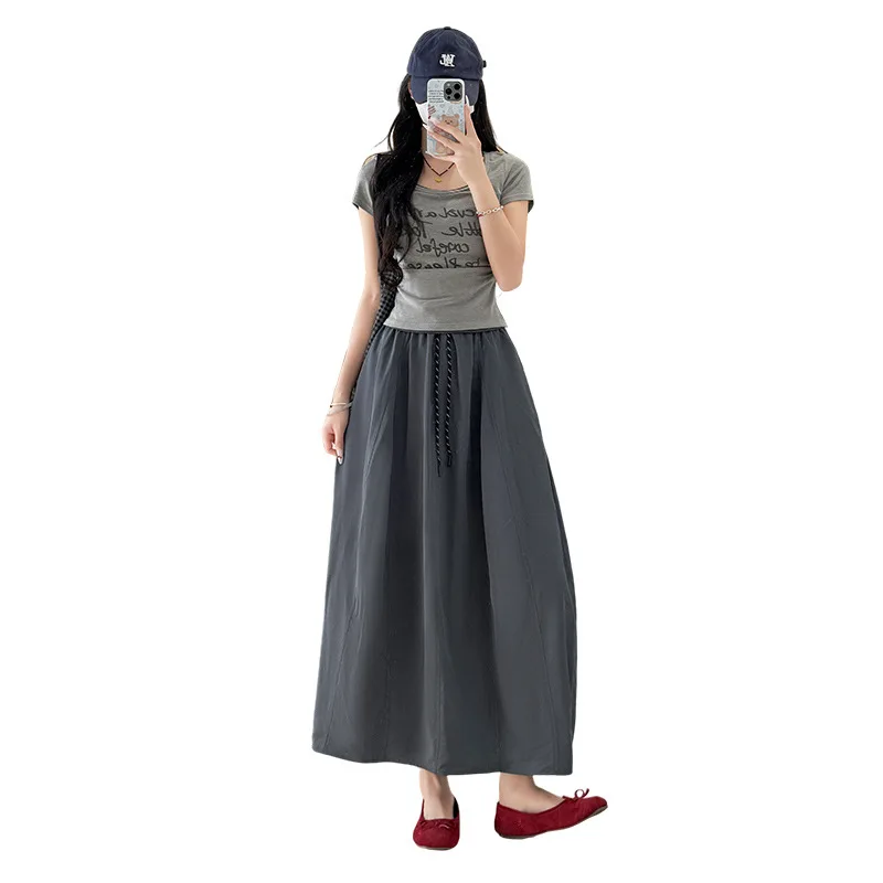 2026 Summer Solid Color Fashion Skirt Women Leisure Elastic Waist A Line Long Skirts Woman Lace Up Streetwear Thin Skirts Female
2026 Summer Solid Color Fashion Skirt Women Leisure Elastic Waist A Line Long Skirts Woman Lace Up Streetwear Thin Skirts Female