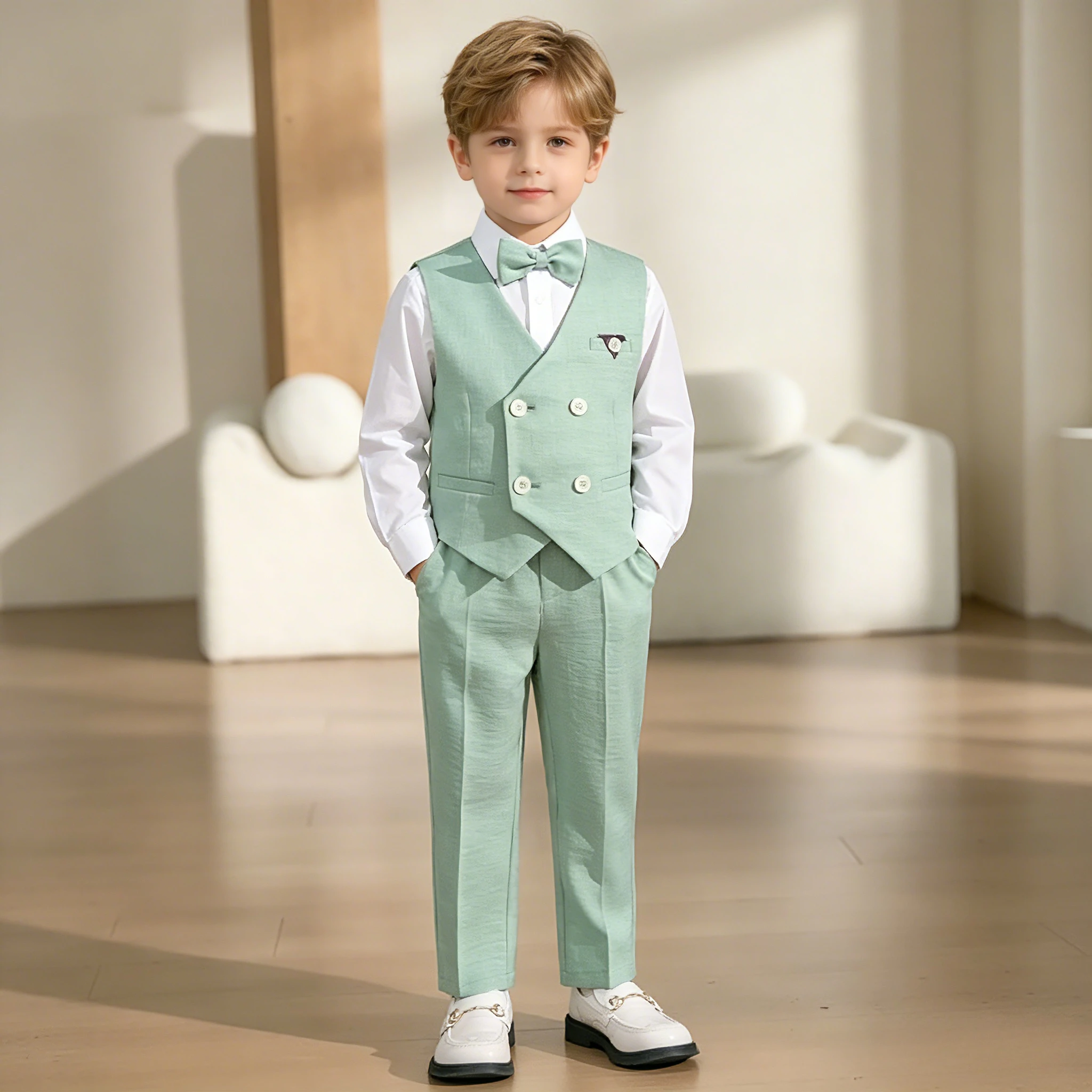 Boys Vest Suit Set Spring Summer Green British Style Flower Child Wedding Outfit Kids Birthday Party Piano Performance Costume
Boys Vest Suit Set Spring Summer Green British Style Flower Child Wedding Outfit Kids Birthday Party Piano Performance Costume