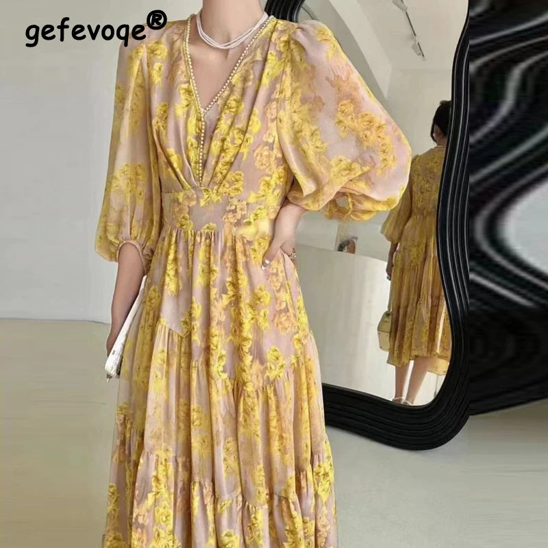 Floral Print Beaded Chic Elegant High Waist Party Dresses for Women 2023 Summer V-Neck Ruffle Romantic Fairy Midi Dress Vestidos
Floral Print Beaded Chic Elegant High Waist Party Dresses for Women 2023 Summer V-Neck Ruffle Romantic Fairy Midi Dress Vestidos