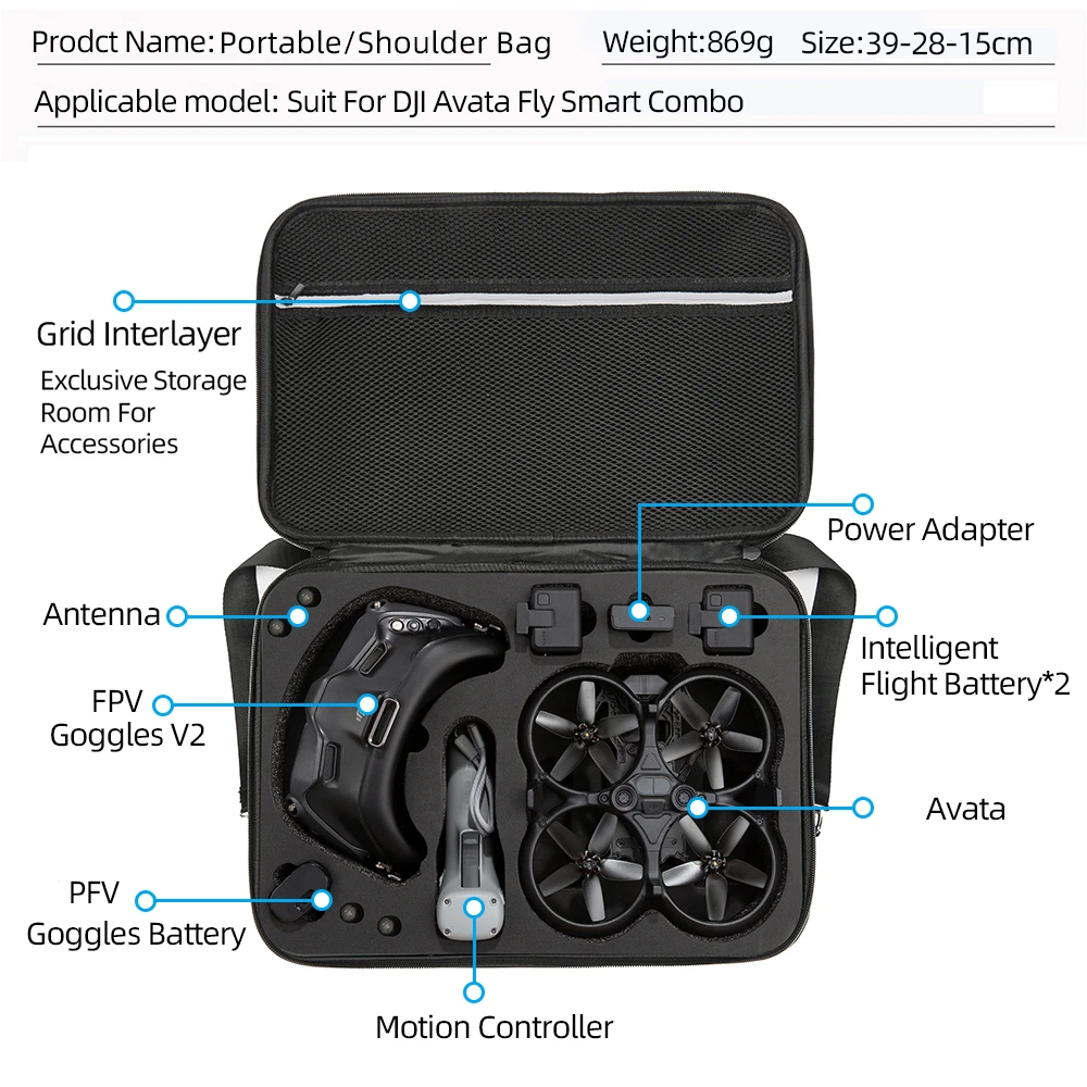For DJI Avata Large Capacity Storage Bag for DJI Avata Flying Glasses Outdoor Travel Bag Accessory
For DJI Avata Large Capacity Storage Bag for DJI Avata Flying Glasses Outdoor Travel Bag Accessory