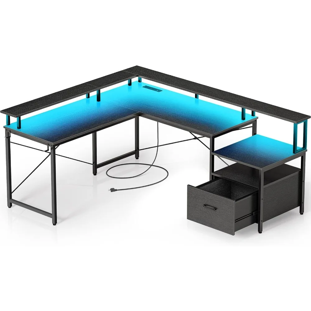 Computer Desk With File Drawer Gamer Chair 68" L Shaped Computer Corner Desk With Power Outlet & LED Strip Office Furniture Mesa
Computer Desk With File Drawer Gamer Chair 68" L Shaped Computer Corner Desk With Power Outlet & LED Strip Office Furniture Mesa
