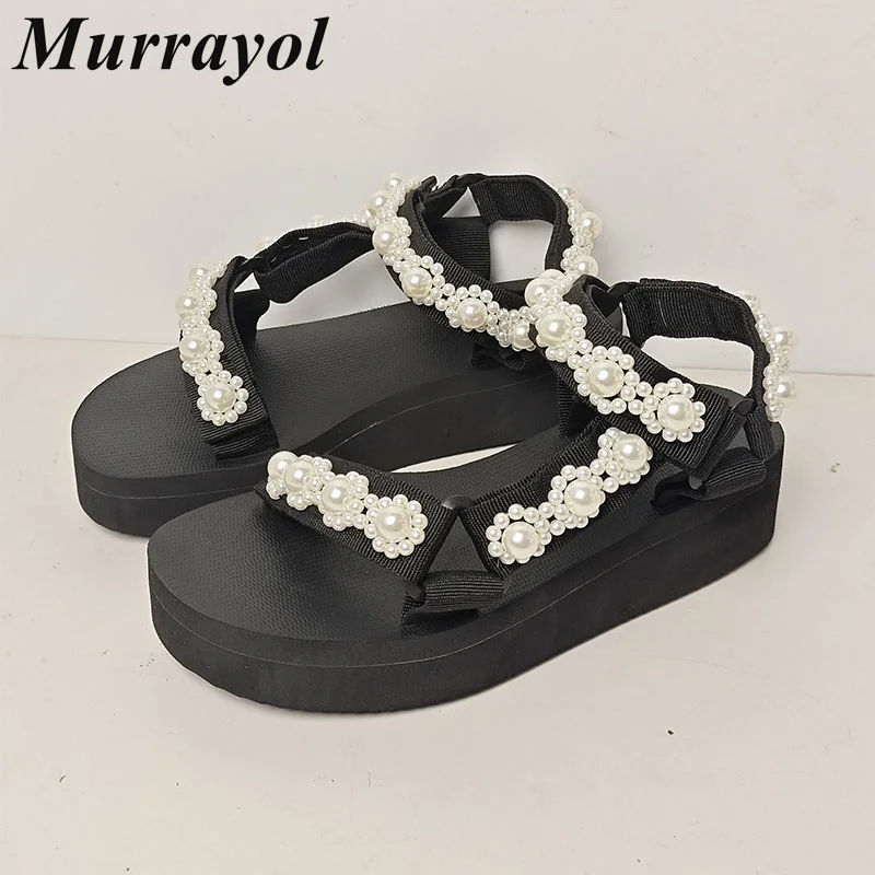 New Gladiator Women's Pearl Flower Decor Flat Bottom Sandals OpenToe Thick Sole Sandalias Summer Vacation Sandy Beach Shoes
New Gladiator Women's Pearl Flower Decor Flat Bottom Sandals OpenToe Thick Sole Sandalias Summer Vacation Sandy Beach Shoes