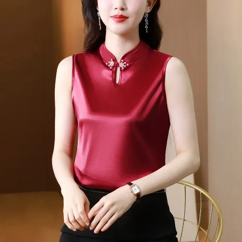 M-4XL Women Sleeveless Tank Top Korean Summer Silk Satin Shirt Stand collar OL Blouse
M-4XL Women Sleeveless Tank Top Korean Summer Silk Satin Shirt Stand collar OL Blouse