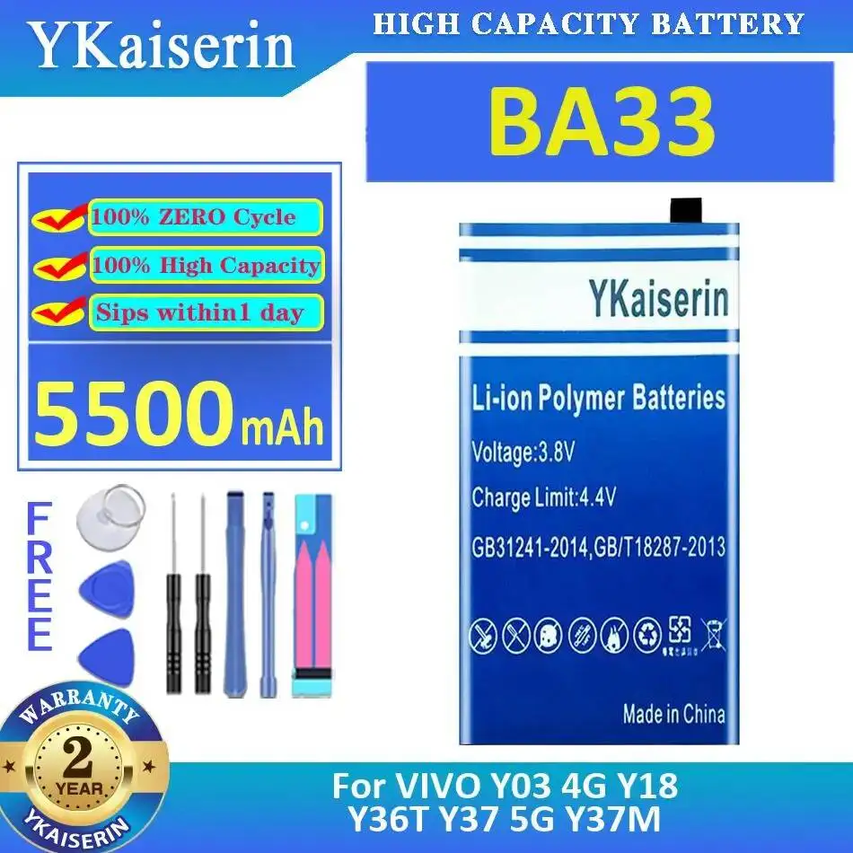 BA33 Mobile Phone Battery High Capacity Reliable Replacement For Vivo Y03 4G Y18 Y36T Y37 5G Y37M 5500Mah
BA33 Mobile Phone Battery High Capacity Reliable Replacement For Vivo Y03 4G Y18 Y36T Y37 5G Y37M 5500Mah