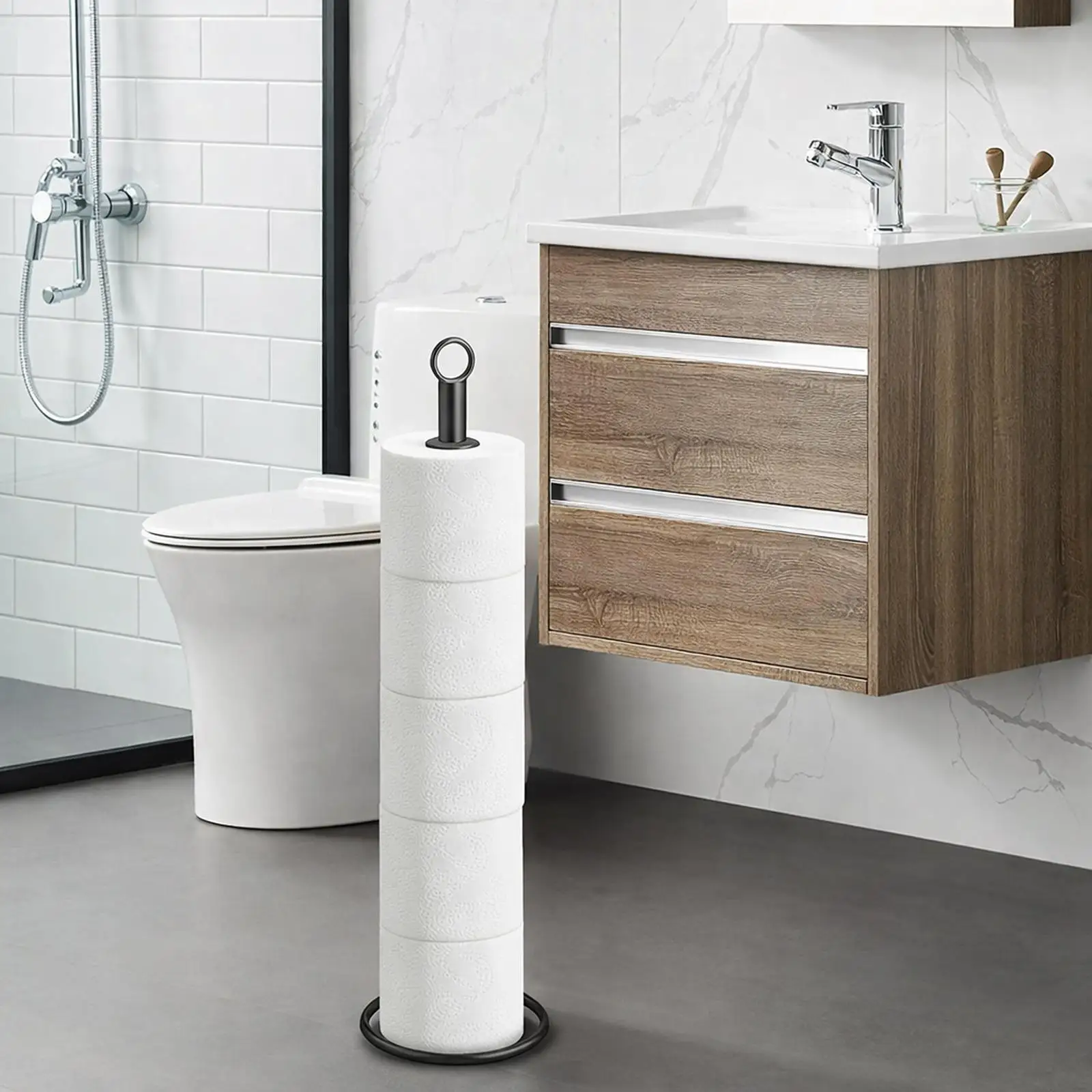 Bathroom Paper Holder Stand Black Modern Tissue Roll Storage Freestanding Dispenser for Washroom Farmhouse
Bathroom Paper Holder Stand Black Modern Tissue Roll Storage Freestanding Dispenser for Washroom Farmhouse